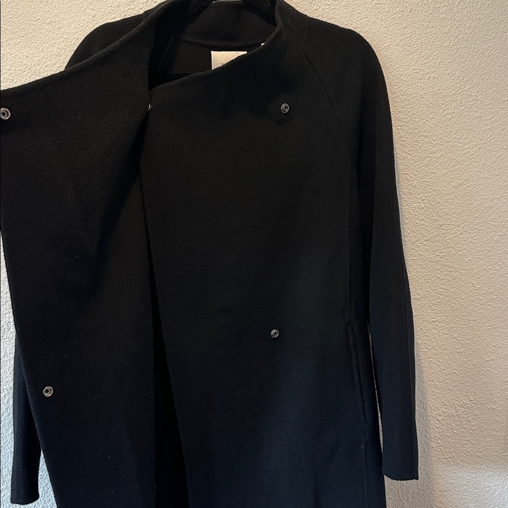 Vince Classic Black Trench Coat Mixed Fabric - Picture 2 of 7
